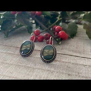 Blue Green Oval Dangle Earrings